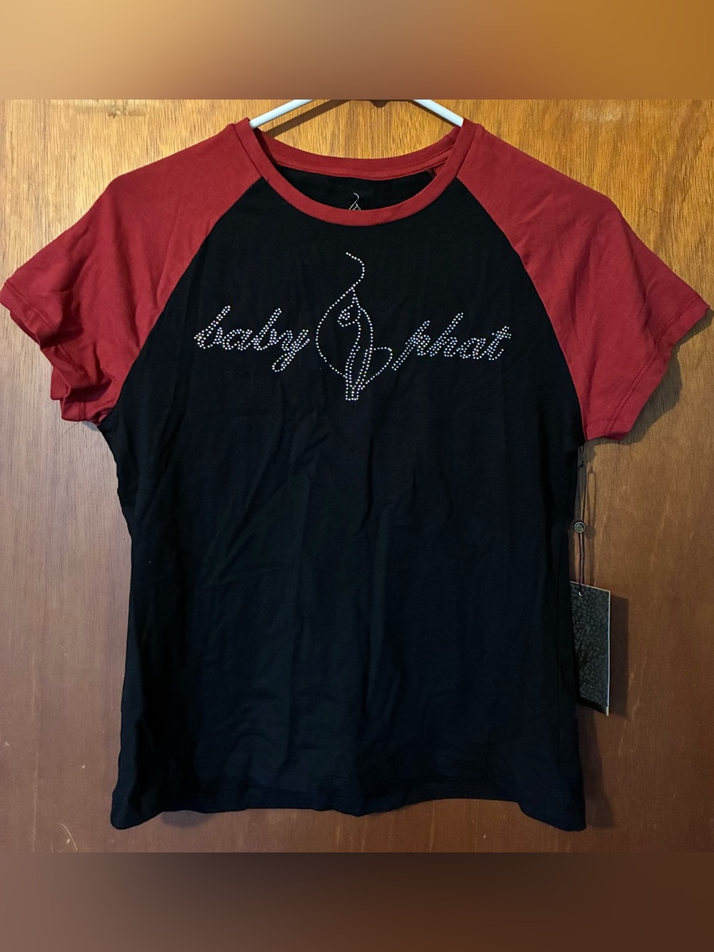 Baby Phat Black Tee with Red Raglan Sleeves and Rhinestone Logo